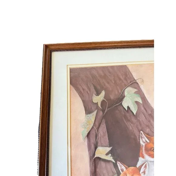Vintage Unique Framed Fox Family Original Painting Artwork 22"x 25" - Picture 13 of 16